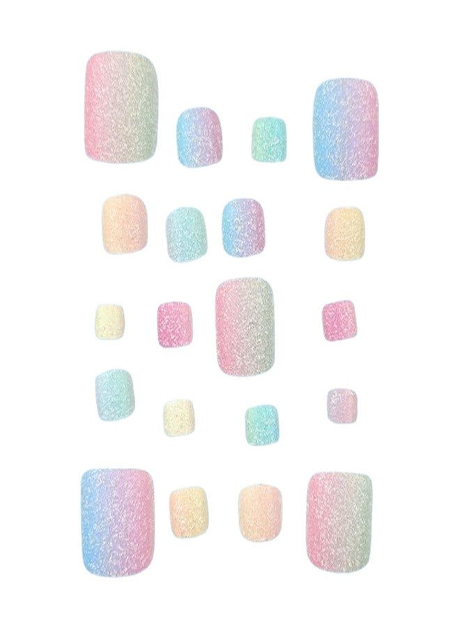 SINHOT Colorful Press onToenails Matte Fake Toe Nails Glue on Toenails Rainbow Acrylic Toe Fake Nails Supplies False Toenails Art with Design Full Cover Press-on Sparkly ToeNails DIY 24pcs - Image 5